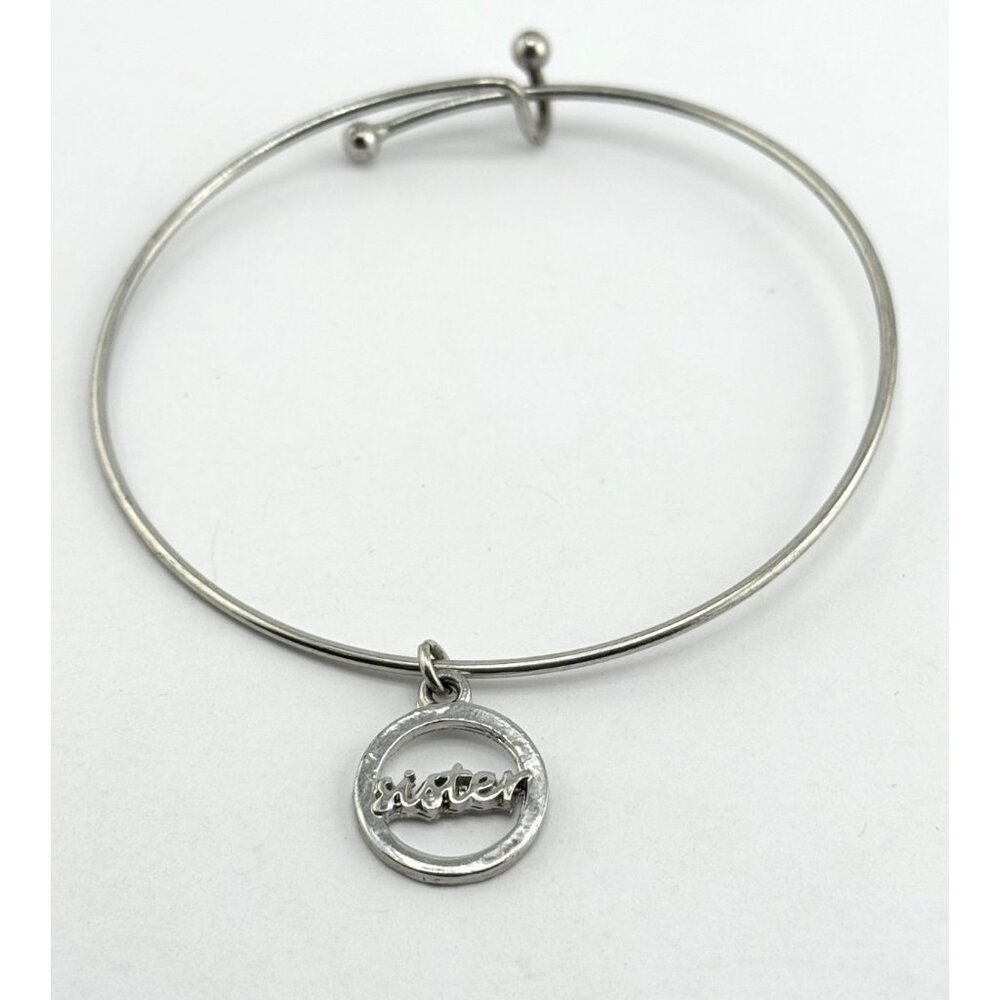 Vintage silver sister charm bangle bracelet